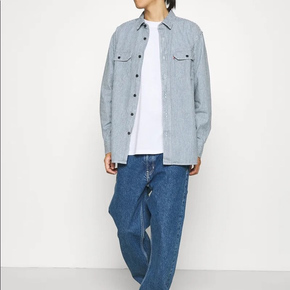 Vintage Levi’s Classic Workers Shirt Shacket Hickory Striped Rinse Button Up - Picture 3 of 12